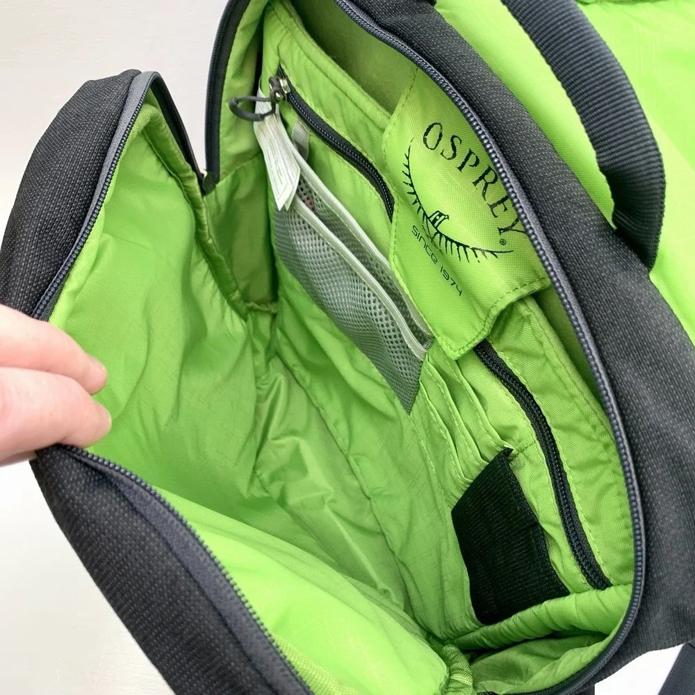OSPREY Pixel Port Backpack Black w/ Green Lining Laptop Bag, w Osprey Logo